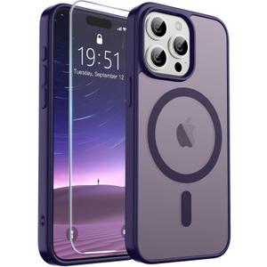 SUPFINE Magnetic for iPhone 15 Pro Case (Compatible with MagSafe) (Military Grade Drop Protection) Translucent Matte Shockproof Phone Case, Dark Purple