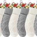 Christmas Stockings 18 Inches,Long Knitted Socks Christmas Decoration Hanging Stocking Fireplace Xmas Tree Stocking for Home Family6P-3white+3gray