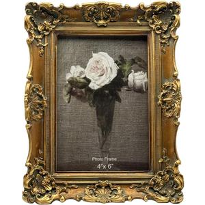 CISOO 4x6 Vintage Picture Frame, Antique Ornate Bronze Gold Photo Frame, for Table Top and Wall Display, Decorative Floral Design Retro Home Decor, Photo Gallery Art