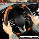 Microfiber Leather D Shaped Steering Wheel Cover, Breathable, Anti Slip, 13.5 inch to 14 inch, Black with Orange
