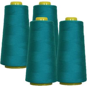 AK Trading 4-Pack Aquamarine All Purpose Sewing Thread Cones (6000 Yards Each) of High Tensile Polyester Thread Spools for Sewing, Quilting, Serger Machines, Overlock, Merrow & Hand Embroidery