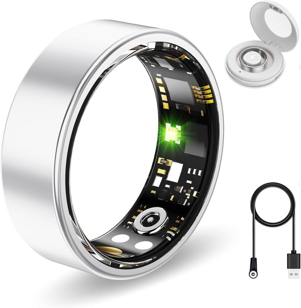 Smart Health Ring for Women Men Fitness Tracker with Heart Rate, Blood Oxygen,Sleep Monitoring, Step Counting, IP68 Waterproof for iPhone and Android, No Subscription Fee (Silver, 8)