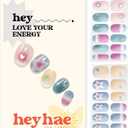 Heyhae Semi Cured Gel Nail Strips | No LED Lamp Needed | Marble, Spring | Easy Apply & Remove, Salon Quality | Includes 28 Strips, 1 Prep Pads, Nail File & Wooden stick - Hey, Love Your Energy
