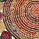 GRUHUM Round Jute Area Rug 7'ft Natural Handwoven Cotton Multi Chindi Boho Colorful Rustic Vintage Soft Braided Reversible Bohemian Rug- Indoor Outdoor Kitchen Bedroom Living Hallways 7'ft Circle