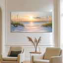 SLYCAY Oversized Large Beach Sunset Canvas Wall Art Print, Coastal Wall Decor Modern Seashore Grass Dunes Nature Seascape Painting Ocean Artwork Bathroom Living Room Office Bedroom 29"X58", 58"L x 30"W