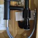 KPW Bathroom Faucets Stainless Steel Single Handle Matte Black Faucet Deck Mount 1 or 3 Hole with Deck and Pop-up Drain Water Supply Hoses with Overflow (4 Inch)