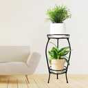 Metal Plant Stand 2 Tier Indoor Outdoor, 2 Pack Tall Flower Pot Shelf Rustproof Stable Heavy Duty Corner Stand, 28 inch Multiple Plant Display Rack for Living Room Patio Balcony Garden