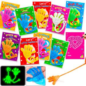 28Pack Glow In Dark Sticky Hands Toys With Valentines Greeting Cards For Kids Valentines Party Favors