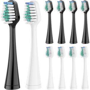 Harobey Replacement Toothbrush Heads for AquaSonic Duo Series and Home Dental Center Electric Toothbruh, NOT Compatible with Duo Series Pro, 5 White + 5 Black