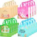 YANGTE Easter Gift Bags Bulk 16 Pack Reusable Party Bags with Handles, Colorful Egg Hunt Baskets for Kids, Bunny Treat Bag, Durable Easter Favor Basket for Candy & Gifts