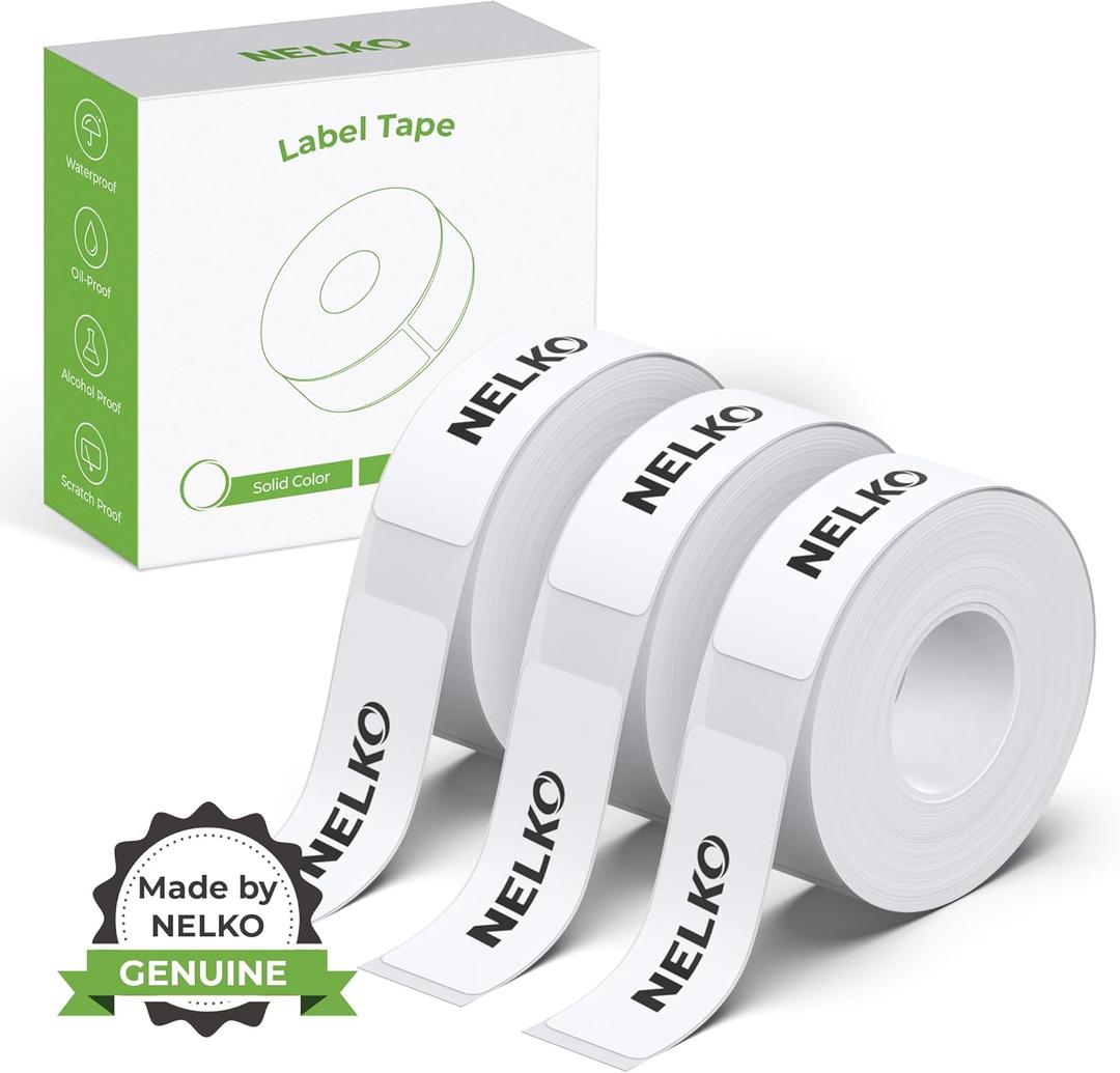 NELKO Genuine P21 Label Maker Tape, Adapted Label Print Paper, 14x40mm (0.55"x1.57"), Standard Laminated Office Labeling Tape Replacement, Multipurpose of P21, 180 Labels/Roll, 3-Roll, White