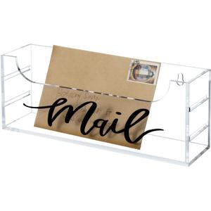 MyGift Premium Clear Acrylic Mail Holder with Decorative Black Cursive Mail Label, Modern Wall Mounted or Tabletop Mailbox, Letter Storage Organizer Box