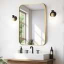 JENBELY Brushed Gold Mirror, 24"x32" Rectangle Bathroom Mirror, Metal Frame Rectangle Corner Vanity Mirror, Wall Mounted Mirror for Modern, Living Room, Bedroom, Horizontal Or Vertical