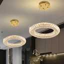 Modern LED Gold Ring Chandelier Dimmable Gold Crystal Ring Pendant Light Adjustable Round Crystal Chandelier Light for Dining Room Living Room 15.7in