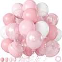 Pearl Pink Balloons, 60Pcs 12Inch Pink and White Balloons Including Double Stuffed Pink Pastel Macaron Light Pink White Clear Balloons for Wedding Bridal Shower Baby Shower Birthday Party Decorations