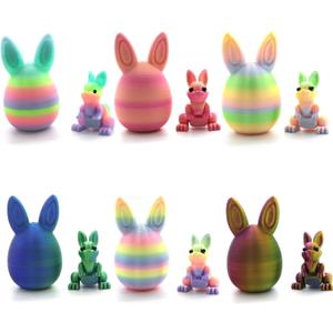 3D Printed Easter Eggs with Bunny Inside,Easter Surprise Rabbit Eggs,3D Printed Animals, Easter Basket Stuffers,Fidget Toys Gifts (6PCS)