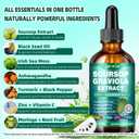 Soursop Bitters Liquid 10-in-1 with Ashwagandha, Black Seed Oil & Turmeric, Gotu Kola for Immune Support, Gut Health, Cell Regeneration & Antioxidant, Vegan, Non-GMO, Sugar-Free, 2 Fl Oz