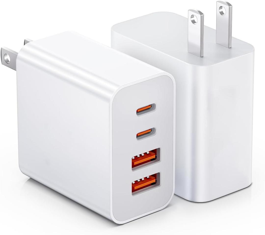 USB-C Wall Charger, 40W 4-Port (2USB-C PD + 2USB-A QC) Fast Charging Block for iPhone 17 16 15 14 13 12 11 XS XR Pro Max Plus Mini Air, Power Adapter for iPad, Andriod Phone Accessory, 2-Pack White