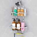 Kadolina Shower Caddy Hanging, Bathroom Shower Rack, Bathroom Organizer with Soap Dish, Over The Showerhead Caddy with Hooks for Razor/Sponge, Bright Silver (Assembly Required)