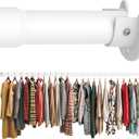 Closet Rod 50-75 Inches, Adjustable Heavy Duty Metal White Closet Rods for Hanging Clothes 1.3 Inches Diameter for Wardrobes Laundry
