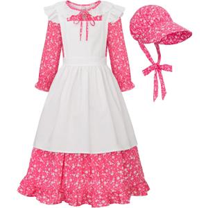 ReliBeauty Pioneer Girl Dress Colonial Prairie Costume (12-14(160), Pink)