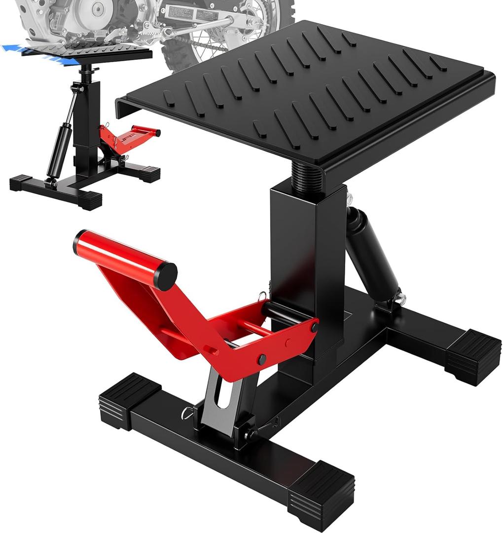 JFG RACING Motorcycle Dirt Bike Stand 1000Lbs Capacity Lift Jack Hoist Table Height Adjustable Lifting Stand Ideal for Dirt Pit Bike Repair&Maintainance,Dirt Bike Accessories (Red)