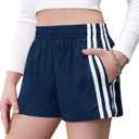 Girls Athletic Shorts, Y2K Striped Mini Track Shorts with Contrast Webbing, Casual & Sports Wear for 6-14 Years