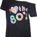 Smile Fish Women's I Love The 80's Off The Shoulder Tops 80s Costumes T Shirts (5X-Large, 007-black-6)