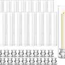 16 Set Clear Glass Hurricane Candle Holders, 12.5" Open Ended Bottomless Windproof Cylinder & 2.1" Taper Candlestick Holders for Wedding Party Home Hotel Decor
