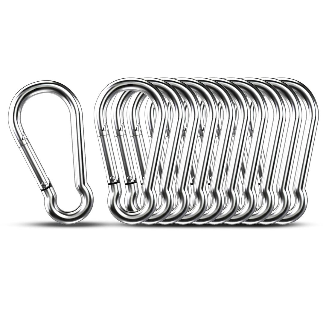 Small Carabiner Clip Hooks, 10pcs 1.57 inch Carabiners Heavy Duty, 304 Stainless Steel Spring Snap Hook Fits Camping Hiking, Metal Clips for Rope Chain Keychain Keys Rings