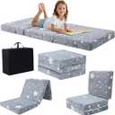 MeMoreCool Glow Star Kids Foldable Floor Mattress Mat with Carry Bag, 3-in-1 Tri-Fold Futon, Soft Plush Glow Cover, Portable for Travel, Grey 63x26 Inch