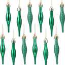 Kasyat 12 Pcs St Patricks Day Droplet Baubles Ornaments 3.5 Inch Matte Shiny Glitter Finishes Finial Drop Plastic Shatterproof Hanging Ornament for Xmas Tree Wreath Garland Holiday Decor (Green)