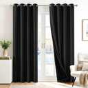 Deconovo 100% Blackout Curtains with Black Liner, Thermal Insulated NoiseReducing Grommet Drapes, DoubleLayer Room Darkening for Bedroom, Nursery, Home Office, 2 Panels, Black, 52W x 84L