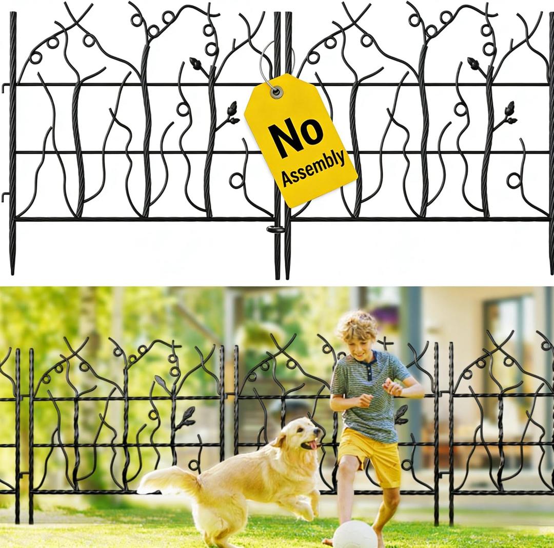 AMAGABELI GARDEN & HOME 5 Panel 26in(H)11.5ft(L) Decorative Garden Fences and Borders for Dogs No Dig Rustproof Metal Fence Panels Garden Edging Animal Barrier Fencing for Flower Bed Yard Patio