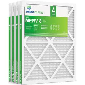 TRIGHTFILTERS 20x24x1 Air Filter 4 Pack, MERV 8 Pleated Dust Defense Air Filters Replacement Air Conditioner HVAC AC Furnace Filter, Durable and Lightweight