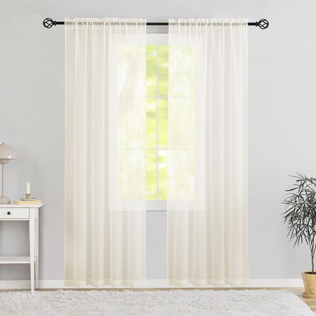 Semi Voile Sheer Curtains 90 Inches Long 2 Panels Rod Pocket Window Treatment for Living Room Bedroom Dining Room(Ivory 42" W x 90" L)