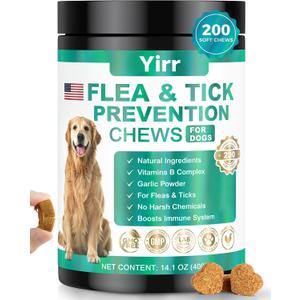 Flea and Tick Prevention for Dogs Chewable, 200 Natural Soft Chews Oral Flea and Tick Supplement for Dogs Puppies, All Breeds & Sizes - Chicken Flavor