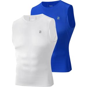 Runhit 2 Pack Men's Compression Shirts Sleeveless Workout Athletic Tank Top Sports Base Layer Undershirt (Blue, XL)