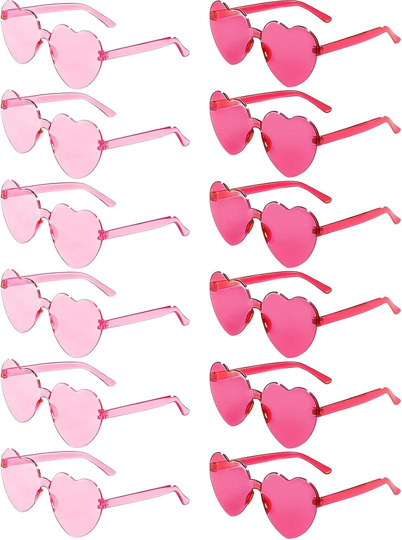 12 Pairs Heart Shaped Sunglasses Candy Color Rimless Fun Heart Glasses for Women Party Favors