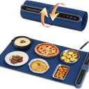 Food Warming Mat - Fast Heating Silicone Electric Warming Tray with 9 Level Temperature, Raised Feet Protects Table, Roll Up Buffet Hot Plates Heat Pad, Portable Food Warmer for Parties Home Travel (Blue)