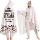 Spoiled Wife Wearable Blanket Hoodie, Valentines Day Gifts for Her Wife Women from Husband, Mothers Day Birthday Ideas, Throw Blanket for Women Shawl Wraps Poncho Robe, Pinkish White