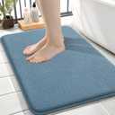 OLANLY Thick Memory Foam Small Bathroom Rugs 24x16, Extra Soft Absorbent Bath Rug, Quick Dry Bath Mat, Non-Slip, Machine Washable Carpet for Bathroom, Tub and Shower, Home Decor Accessories, Airy Blue
