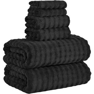 KBY Bath Towels Set 6 Piece 40x80 Inches2 Extra Large Bath Sheets 2 Hand Towels 2 WashclothsHighly Absorbent Quick Dry Microfiber,Ultra Soft Towel Set for BathroomSpaGym Hotel (Black)