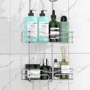 Shower Caddy - Organizer with 6 Hooks, Soap Basket & Self-Adhesive Pad, Silver