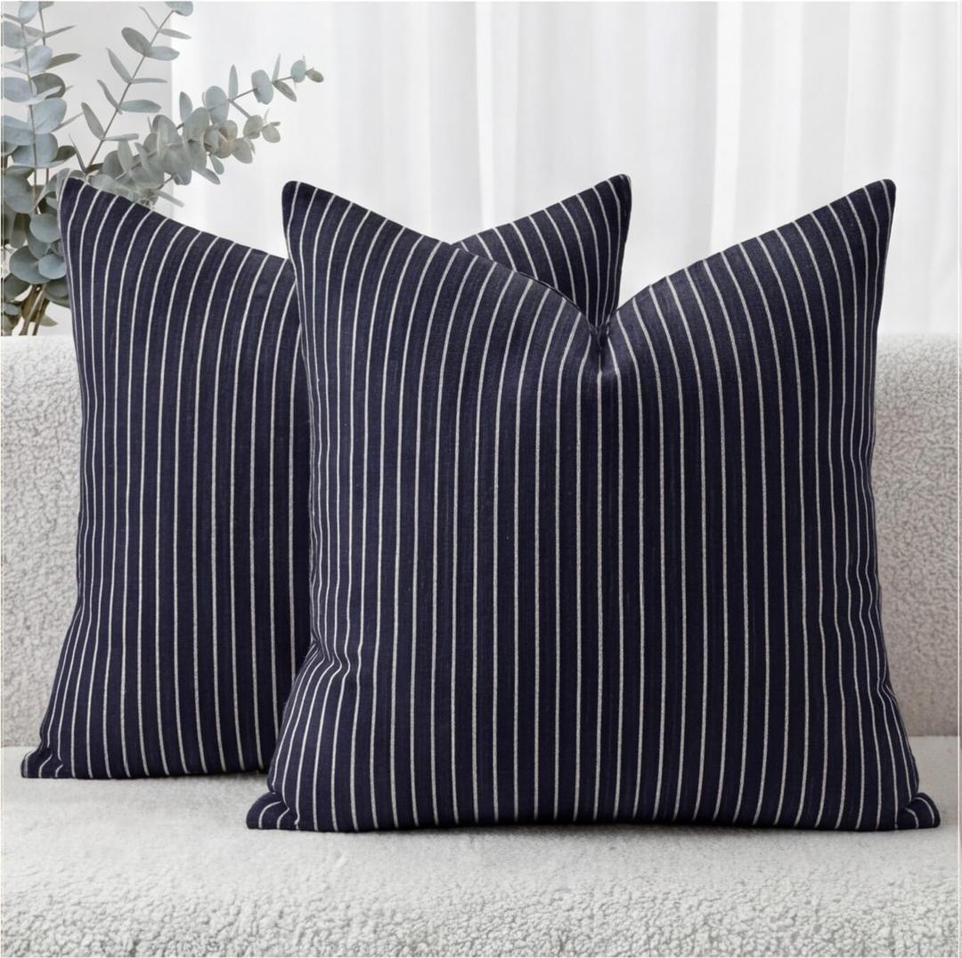 Striped Textured Chenille Pillow Covers 20x20 Set of 2, Soft Double-Sided Decorative Throw Pillow Cover, Solid Modern Cushion Covers, Giftable Home Decor (Dark Blue, 20x20)