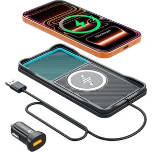 Wireless Car Charger Pad, 15w Fast Car Wireless Chargers Charging pad Non Slip Charger for Car Wireless Phone Charger for iPhone 17/16/15/14/13/12 Pro Max,Samsung S23 S22 S20 for Android, 30cm Cable