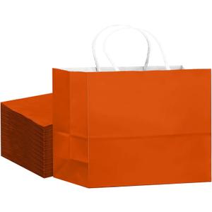 qiqee 24PCS Large Gift Bag with Handles Bulk 13"x4.5"x10" Gift Bags Orange Bags Multiple Uses (32x11x25cm,Wide Large)
