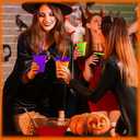 Skylety 16 Pcs Plastic Cups with Lids and Straws 16 oz Plastic Cups Coffee Reusable Tumbler Water Bottle Holiday Christmas Party Supplies Gifts for Drinking Coffee Cocoa(Halloween Color)