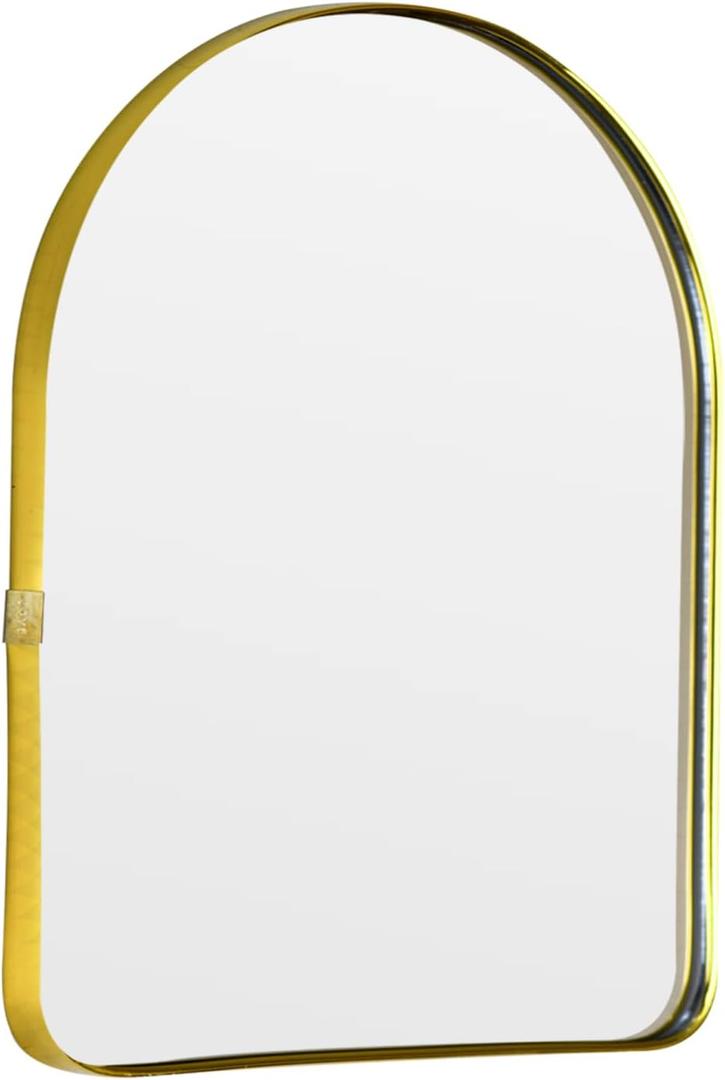 Funly mee Arched Wall Mirror, Wall-Mounted Plastic Mirror, for Bathroom and Vanity (Gold, 11.8 x 15.8)