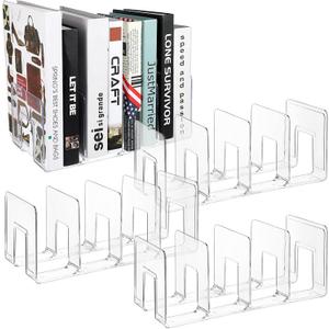 Lemecima 4 Pack Acrylic File Sorter, 4-Section Clear Desktop File Folder Holder Organizer, Thick Office Storage Stand Rack for Book, Envelopes, Mail, Document, Notebook, Binder, Purse, Clutch Divider